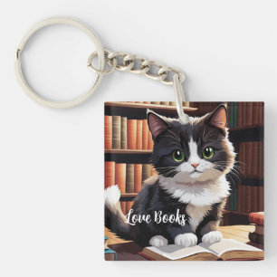 Reading Time Cat  Key Ring