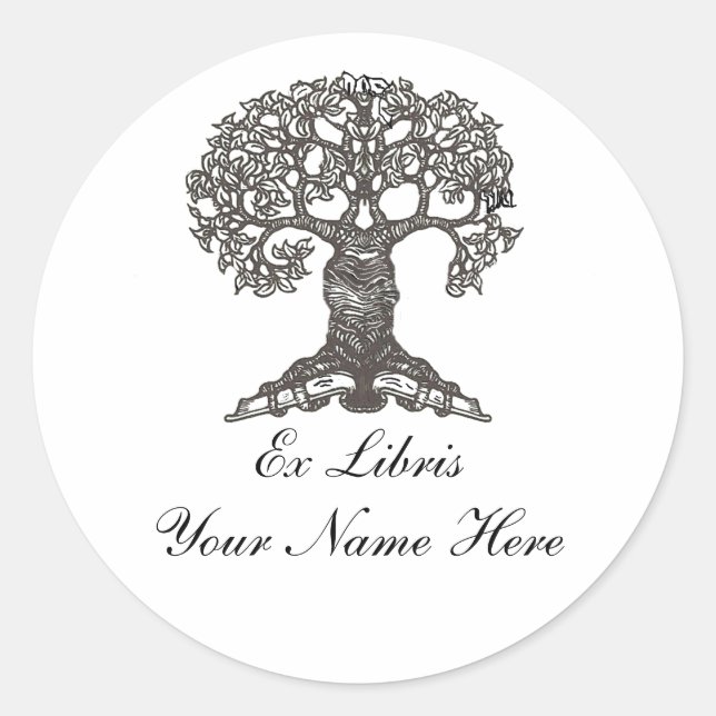 Reading Tree Bookplate Classic Round Sticker (Front)