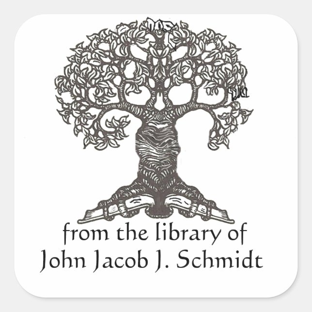 Reading Tree Square Bookplate Sticker (Front)