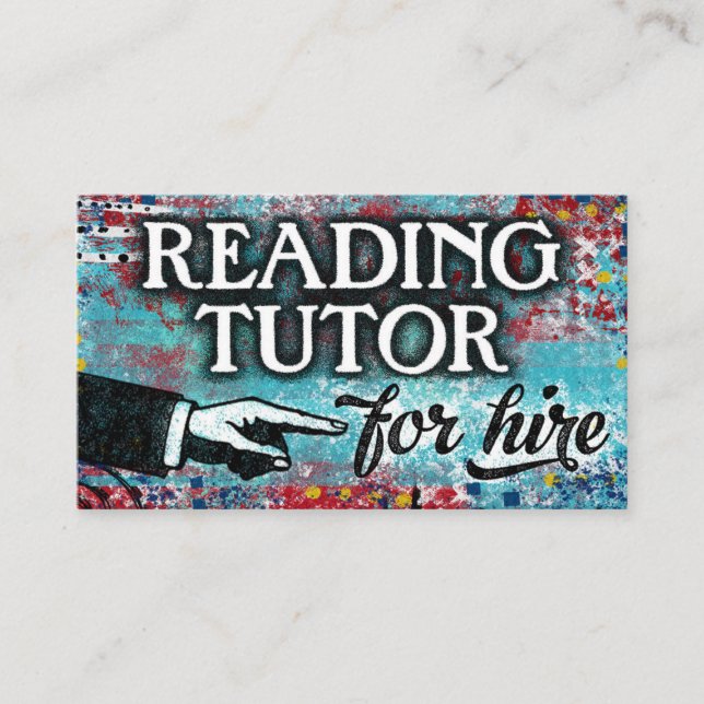 Reading Tutor For Hire Business Cards - Blue Red (Front)