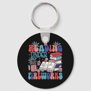 Reading Under Fireworks Independence Day Librarian Key Ring