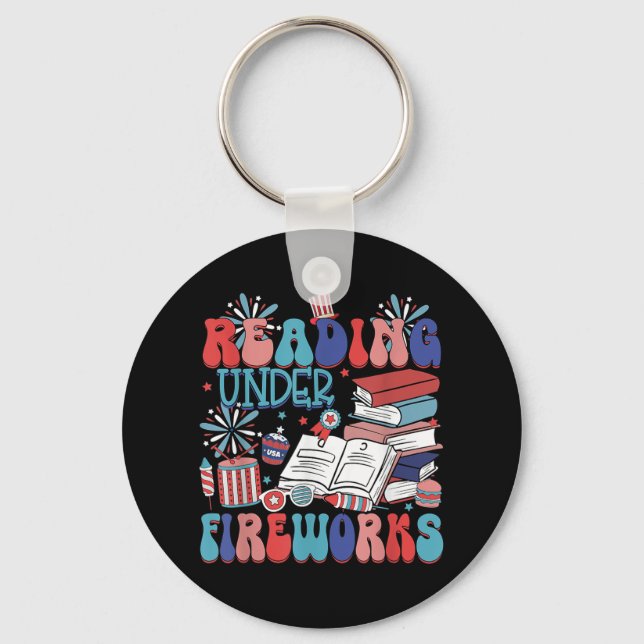 Reading Under Fireworks Independence Day Librarian Key Ring (Front)