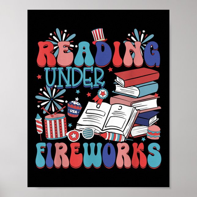 Reading Under Fireworks Independence Day Librarian Poster (Front)