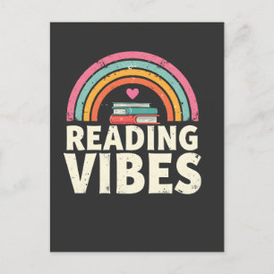 Reading Vibes Retro Rainbow Vintage Books Lovers Invitation Postcard