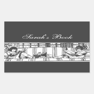 Reading with Dolly Book Plate Rectangular Sticker