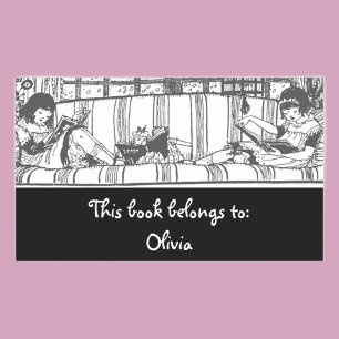 Reading with Dolly Bookplate Rectangular  Rectangular Sticker