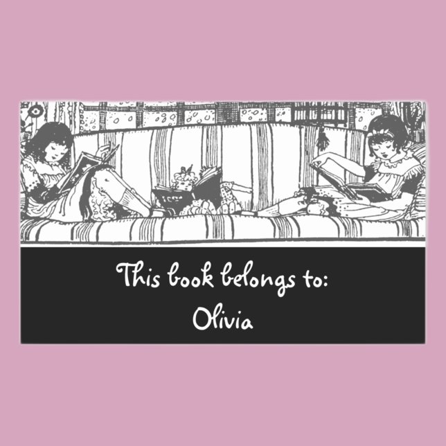 Reading with Dolly Bookplate Rectangular  Rectangular Sticker (Creator Uploaded)