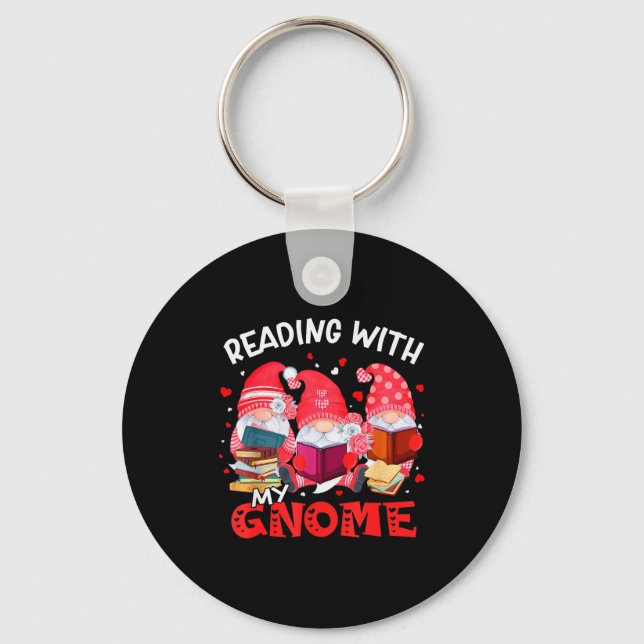 Reading With My Gnomies Books Teacher Librarian Va Key Ring (Front)
