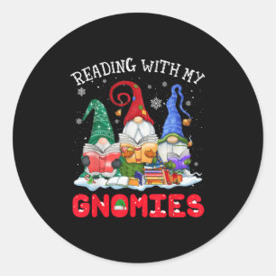 Reading With My Gnomies Christmas Funny Gnomes Rea Classic Round Sticker