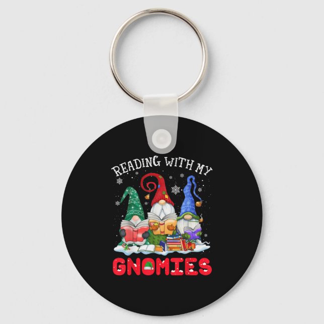 Reading With My Gnomies Christmas Funny Gnomes Rea Key Ring (Front)
