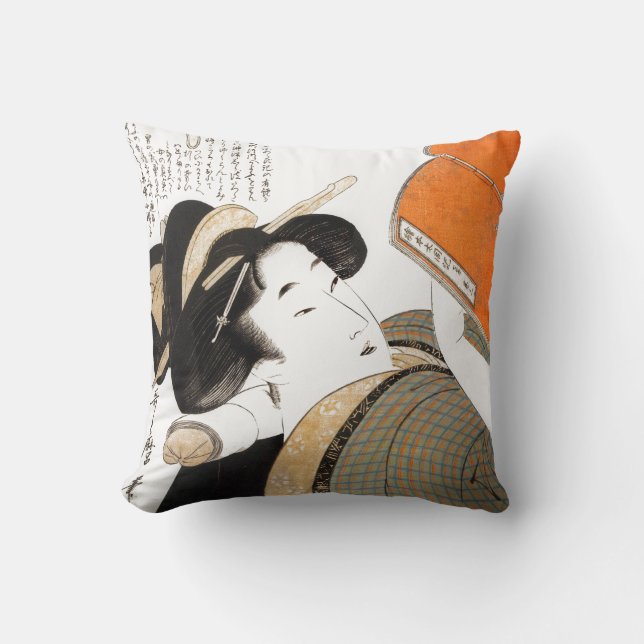 Reading Woman by Utamaro Cushion (Front)