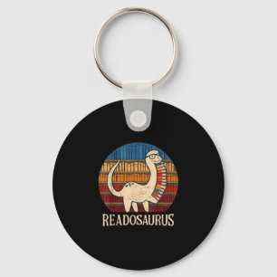 Readosaurus retro sunset funny dinosaur reading key ring