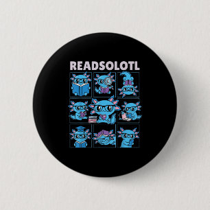 Readsolotl blueaxolotl book lover funny reading 6 cm round badge