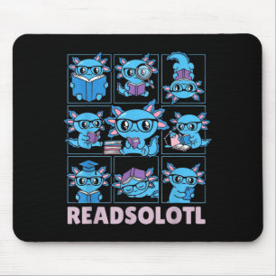 Readsolotl blueaxolotl book lover funny reading mouse pad