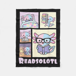 Readsolotl kawaii axolotl book lover funny reading fleece blanket