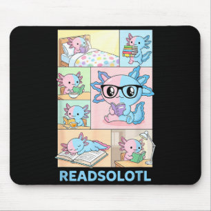 Readsolotl kawaii axolotl book lover funny reading mouse pad
