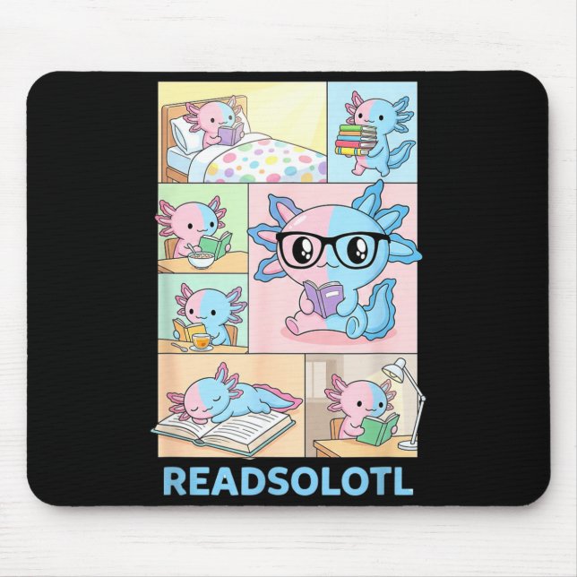 Readsolotl kawaii axolotl book lover funny reading mouse pad (Front)
