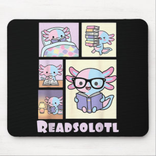 Readsolotl kawaii axolotl book lover funny reading mouse pad