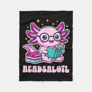 Readsolotl kawaii axolotl funny book reading lover fleece blanket
