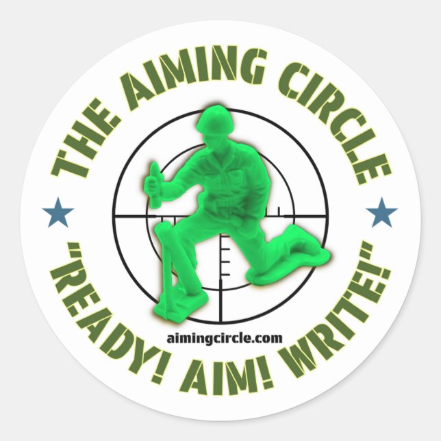 "Ready! Aim! Write!" stickers (Front)
