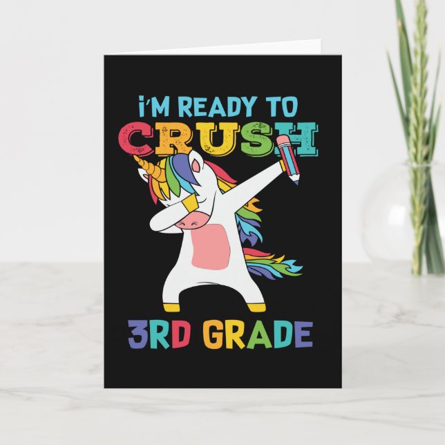 Ready Crush 3rd Grade Back School Unicorn Dabbing Card (Front)