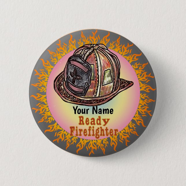 Ready Firefighter  6 Cm Round Badge (Front)
