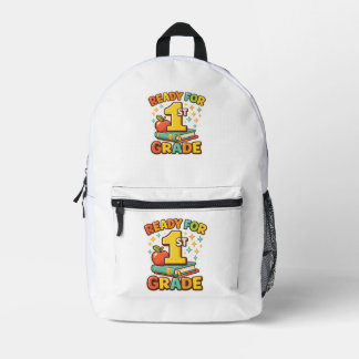 Ready for 1st Grade Retro Apple Book First Day Printed Backpack