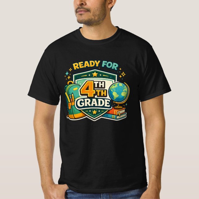 Ready for 4th Grade Modern Backpack Back to school T-Shirt (Front)