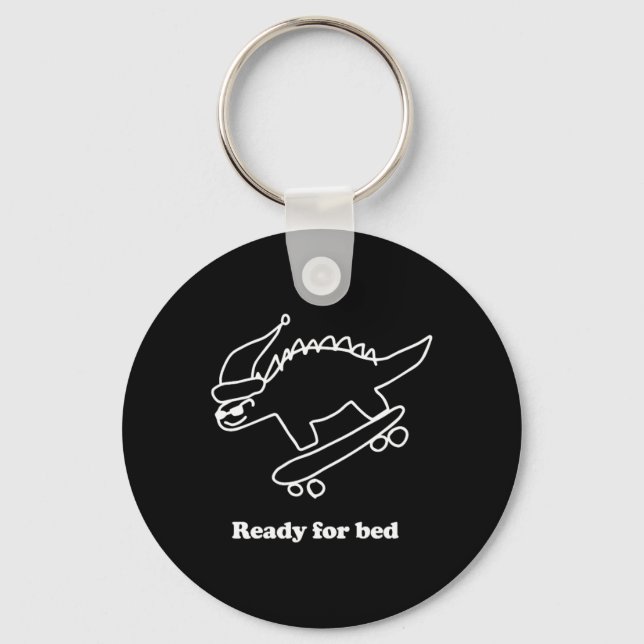 Ready For Bed Dinosaur Skateboarding  Key Ring (Front)