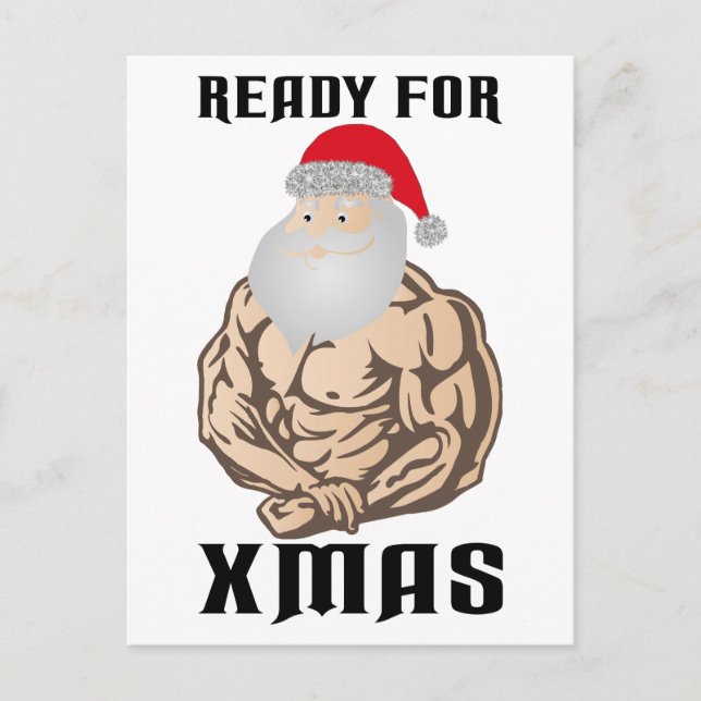 Ready for christmas muscle Santa Claus Holiday Postcard (Front)
