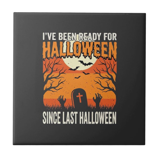 Ready For Halloween Graveyard Design_1 Ceramic Tile (Front)