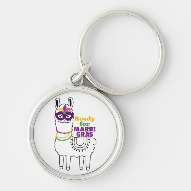 Ready for Mardi Gras cute llama beads mask Key Ring (Front)