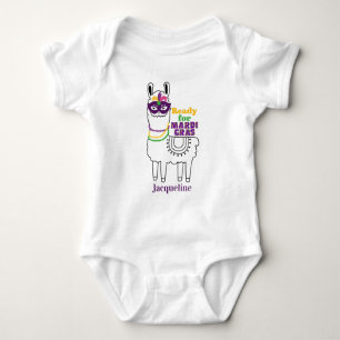 Ready for Mardi Gras cute llama beads personalised Baby Bodysuit