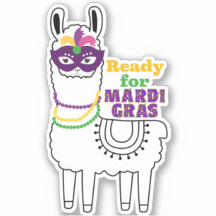 Ready for Mardi Gras llama mask beads feathers