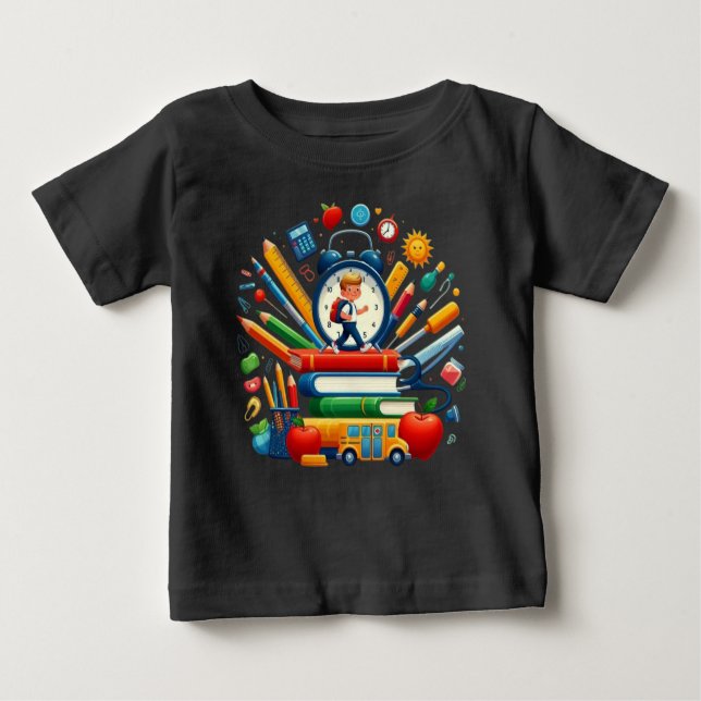 Ready for School: Dynamic Back to School Essential Baby T-Shirt (Front)