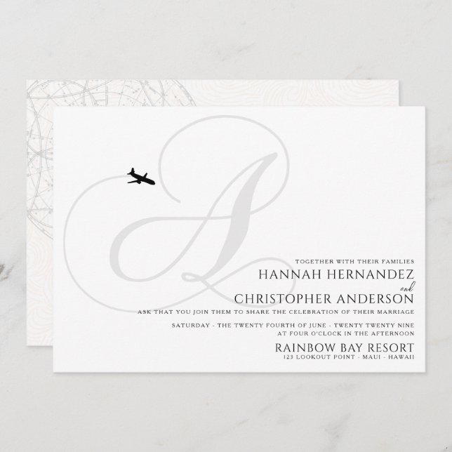 Ready for Take Off A Initial Wedding Invitation (Front/Back)