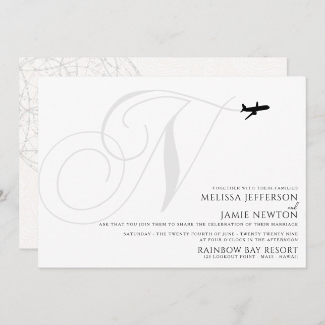 Ready for Take Off N Initial Wedding Invitation (Front/Back)