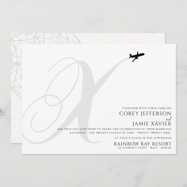 Ready for Take Off X Initial Wedding Invitation (Front/Back)
