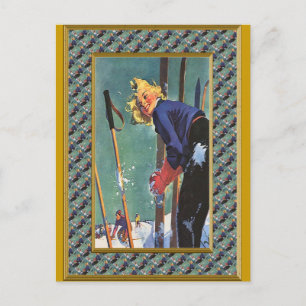 Ready for the piste holiday postcard