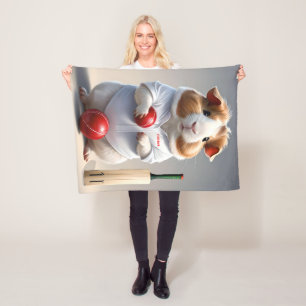 Ready For The Pitch, Guinea Pig Cricketer Fleece Blanket