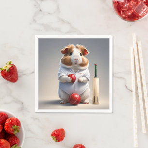 Ready For The Pitch, Guinea Pig Cricketer Napkin