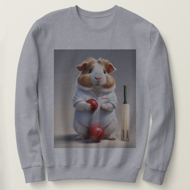 Ready For The Pitch, Guinea Pig Cricketer Sweatshirt (Design Front)