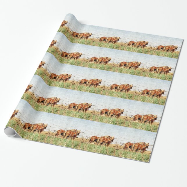 Ready For Work, Two Draught Horses Wrapping Paper (Unrolled)