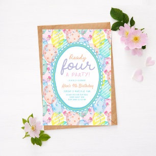 Ready Four A Party Rainbow Balloons 4th Birthday Invitation