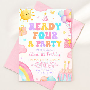 Ready Four a Party Rainbow Birthday Invitation