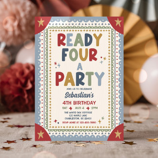 Ready Four A Party Whimsical Boy 4th Birthday Invitation
