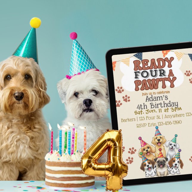 Ready FOUR a Pawty, Dog 4th Birthday Invitation (Creator Uploaded)