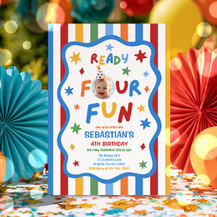 Ready Four Fun Colourful Boy 4th Birthday Party Invitation