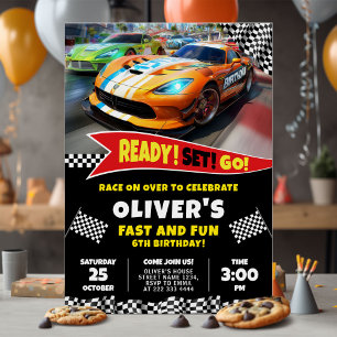 Ready Set Go Race Car Birthday Party Invitation