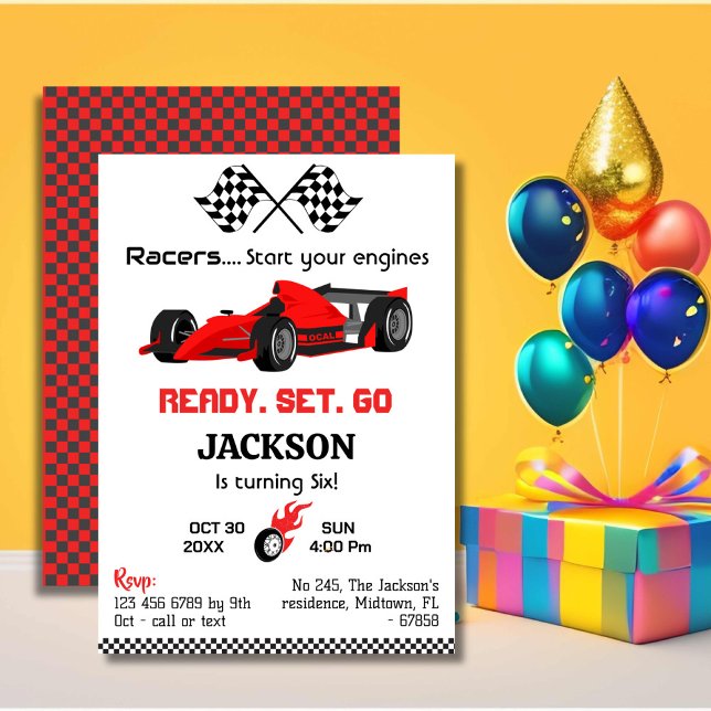 Ready set go red racing car modern 6th birthday invitation (Creator Uploaded)